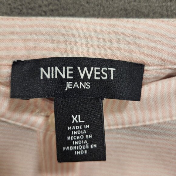 Nine West Button Top Women's Size XL Stripe Scoop‎ Neck Hi Low Hem Office Casual - Picture 3 of 7